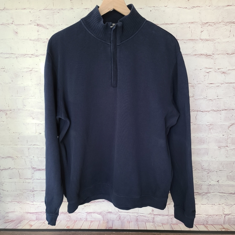 Cutter & Buck Golf Navy Cotton Knit Quarter Zip Sweater Large